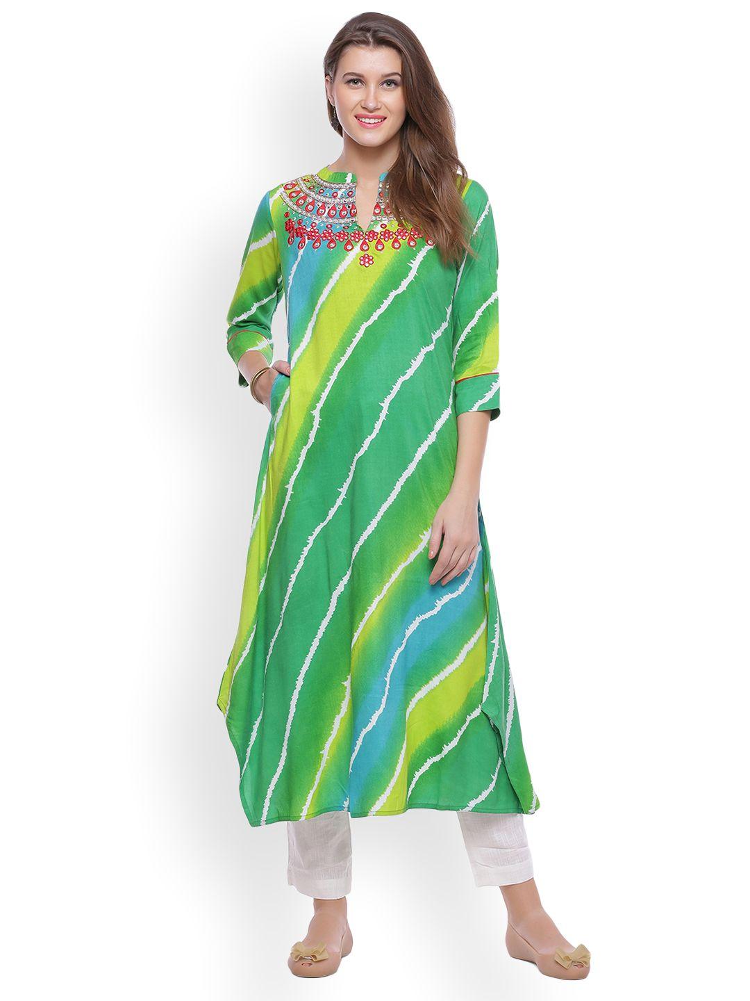 geroo jaipur multi colour leheriya a-line rayon kurta