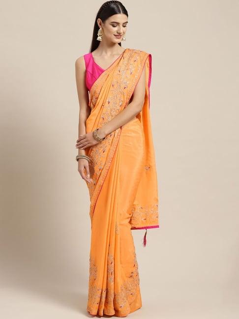 geroo jaipur orange zari work saree with unstitched blouse