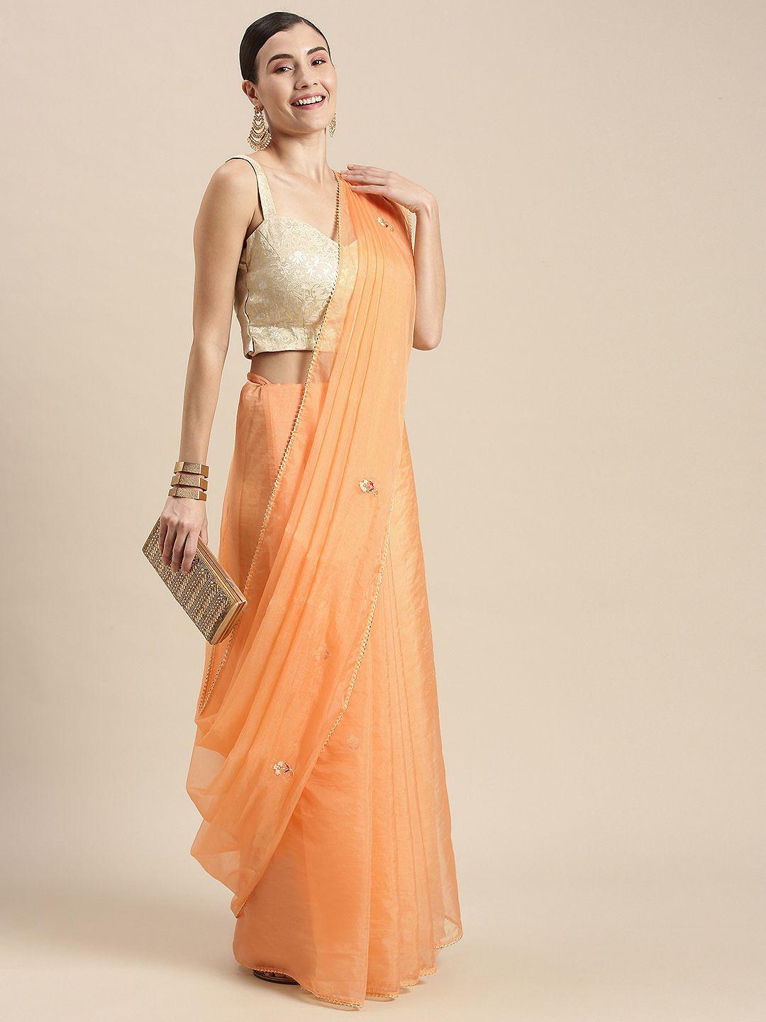 geroo jaipur peach-coloured embellished gotta patti organza saree