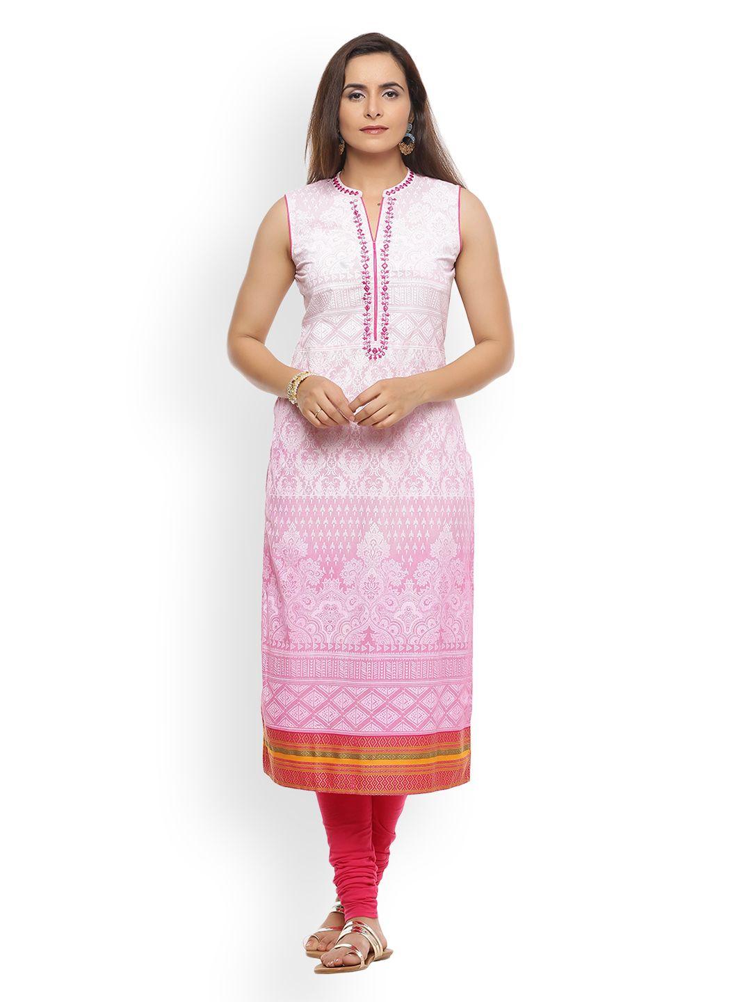 geroo jaipur pink hand embroidered sleeveless cotton kurta