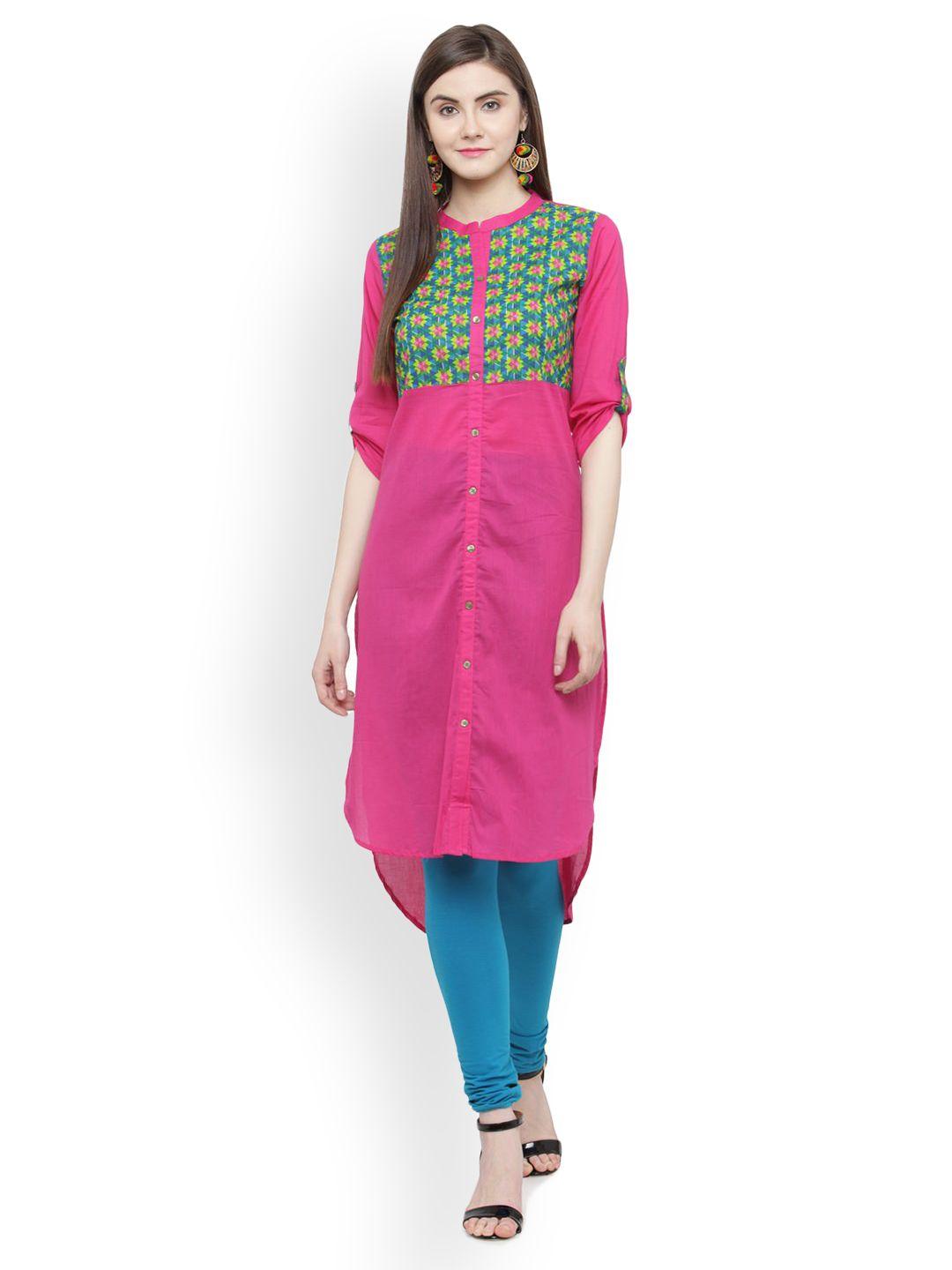 geroo jaipur pink hand embroidered straight cotton kurta