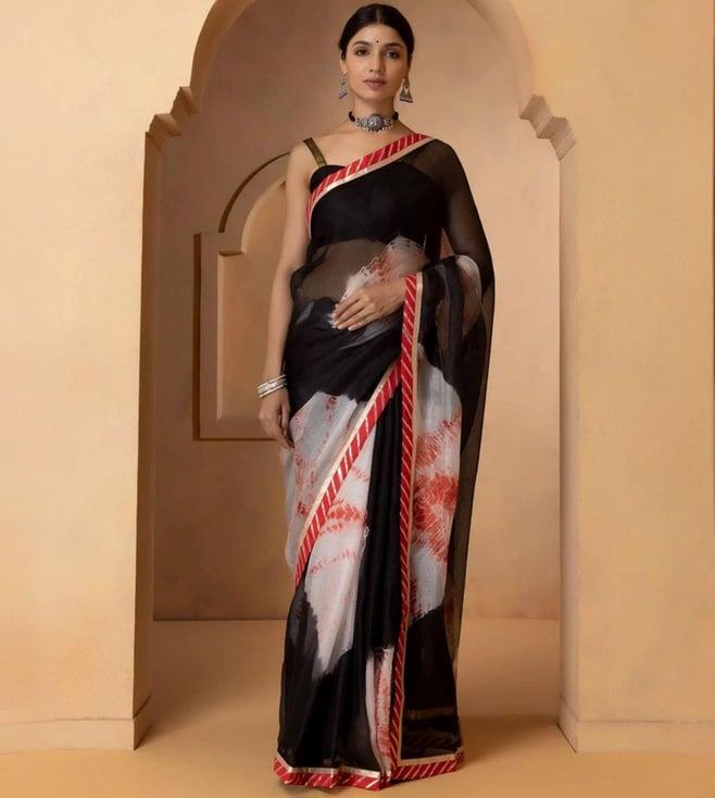 geroo jaipur red & black pure kota silk hand dyed shibori saree