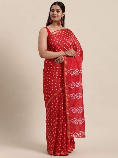 geroo jaipur red bandhani print saree with unstitched blouse