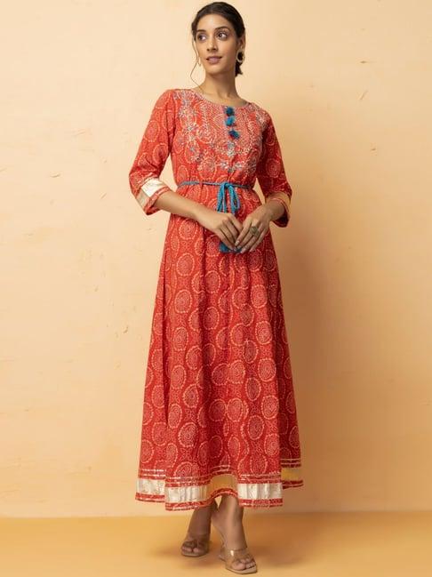 geroo jaipur red cotton embroidered maxi dress