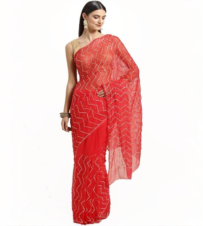 geroo jaipur red handcrafted gota jaal chiffon saree