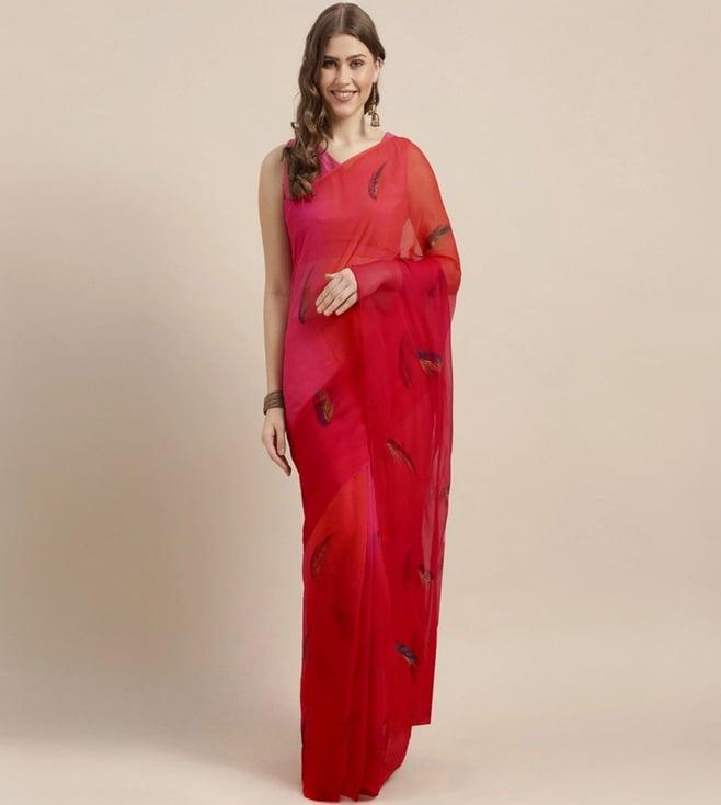 geroo jaipur red shaded hand painted chiffon saree