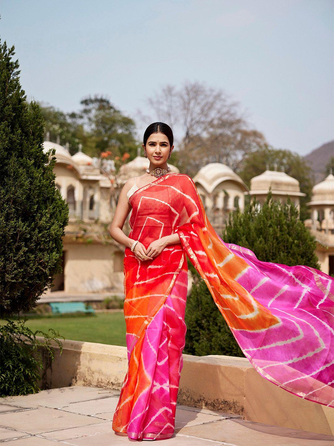 geroo jaipur tie & dyed zari pure silk kota saree