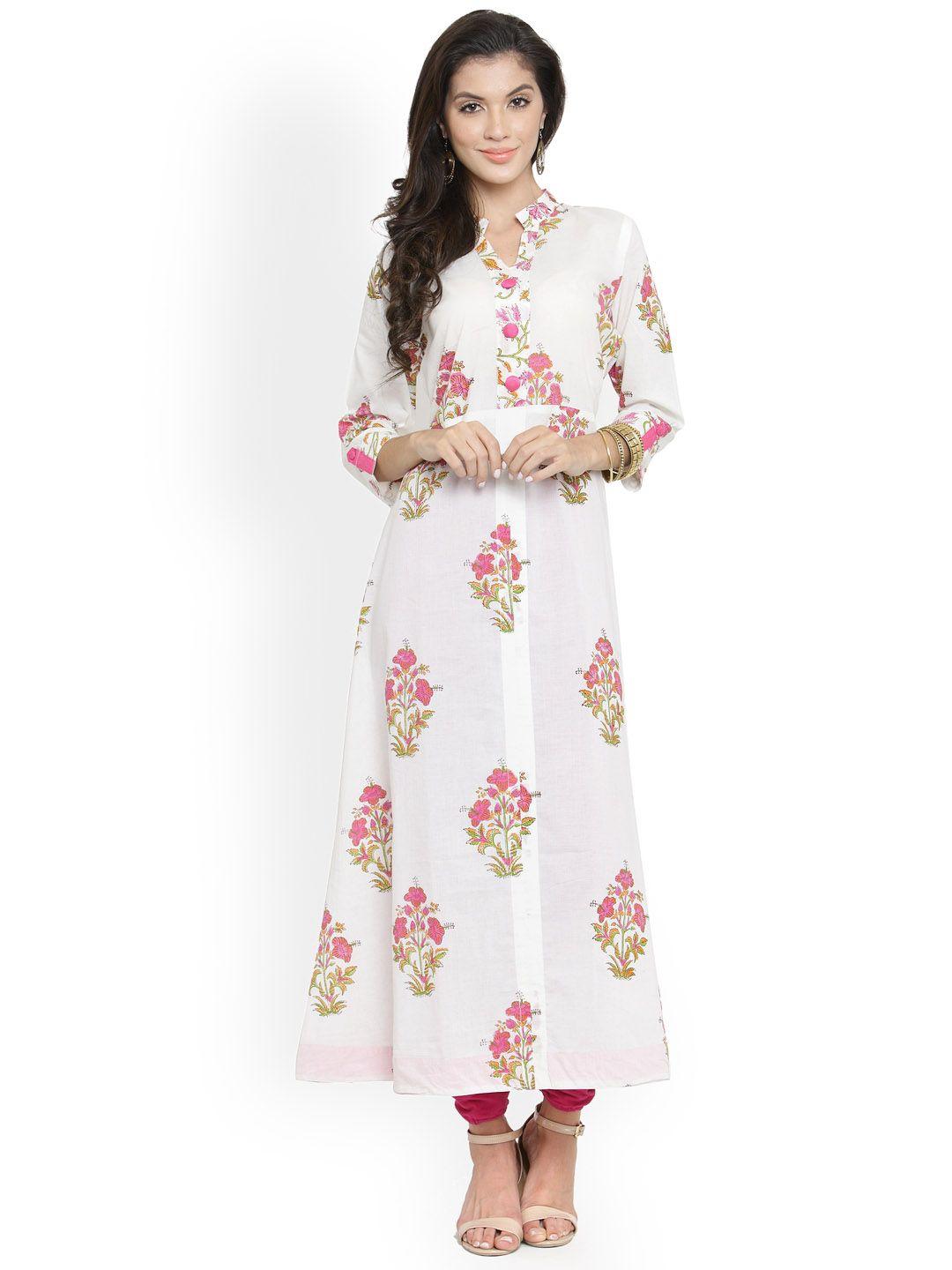 geroo jaipur white hand block printed pure cotton kurta