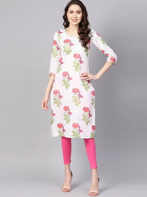 geroo jaipur white hand block printed straight cotton kurta