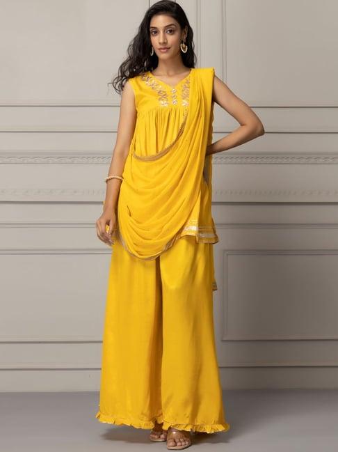 geroo jaipur yellow handcrafted gota patti fusion dress