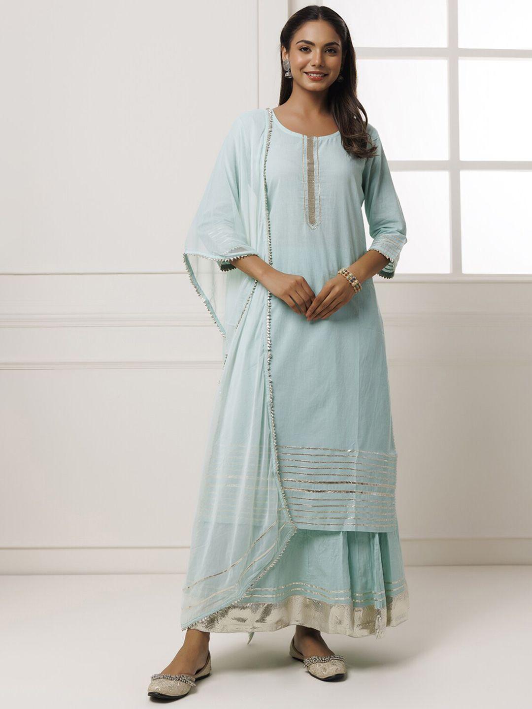 geroo jaipur yoke design regular pure cotton gotta patti kurta with skirt & dupatta