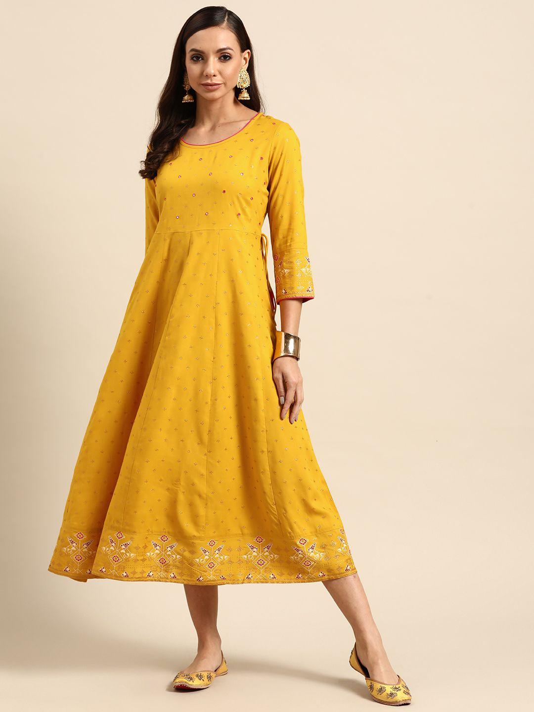 gerua yellow ethnic midi dress