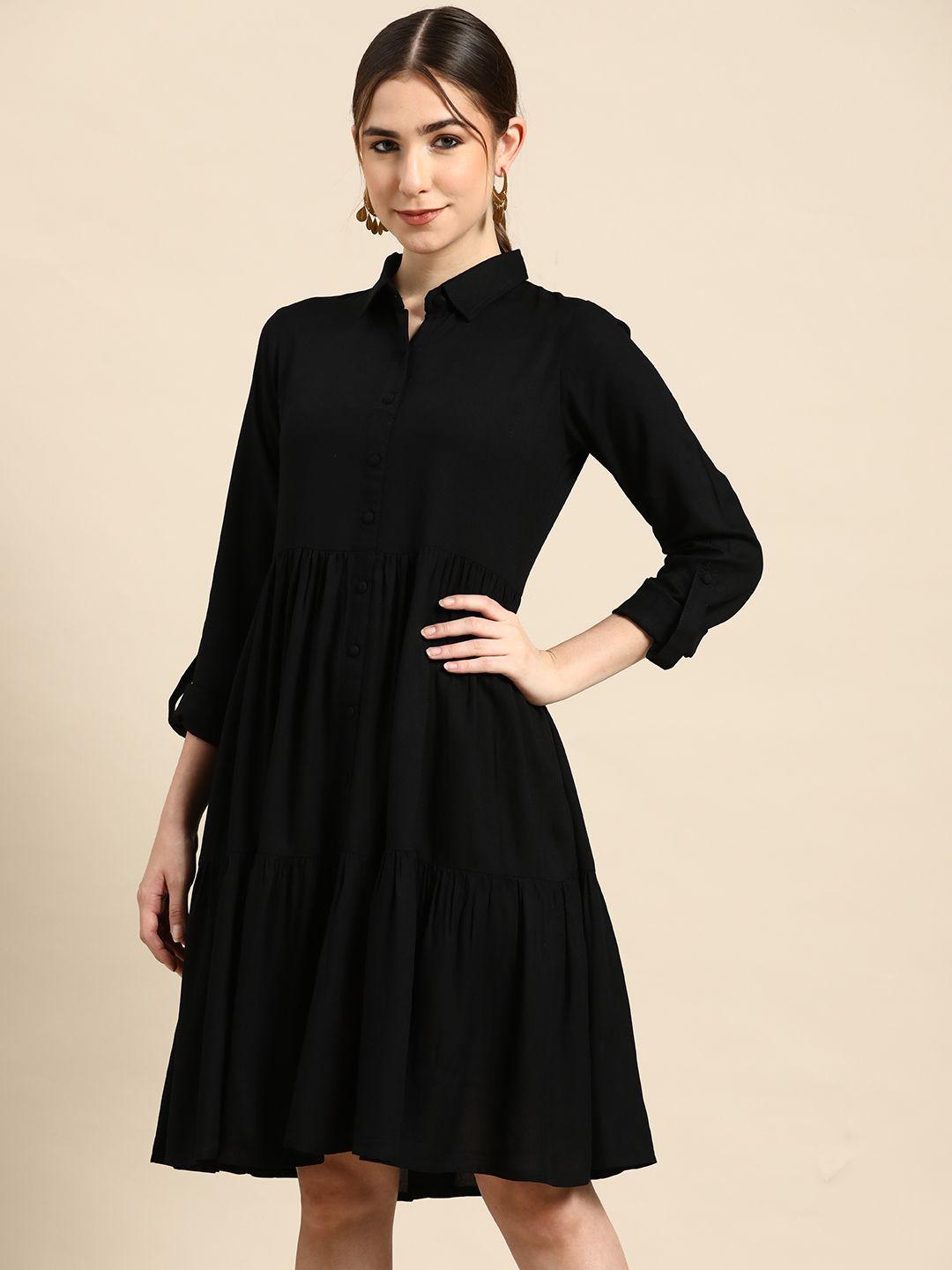 gerua black flared shirt dress