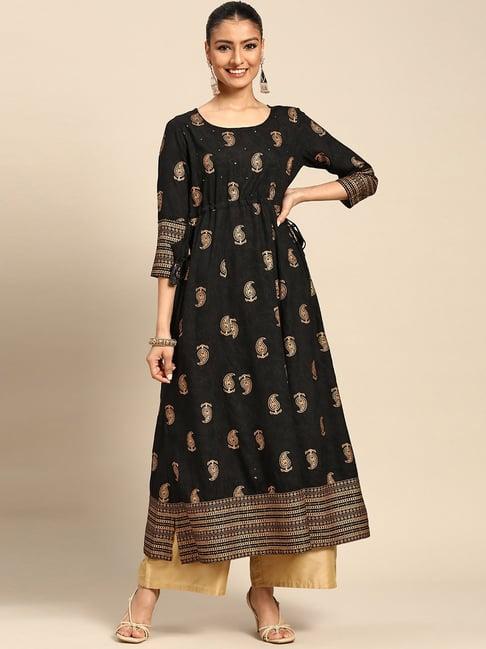 gerua black paisley print straight kurta