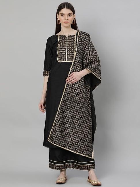 gerua black printed kurta palazzo set with dupatta