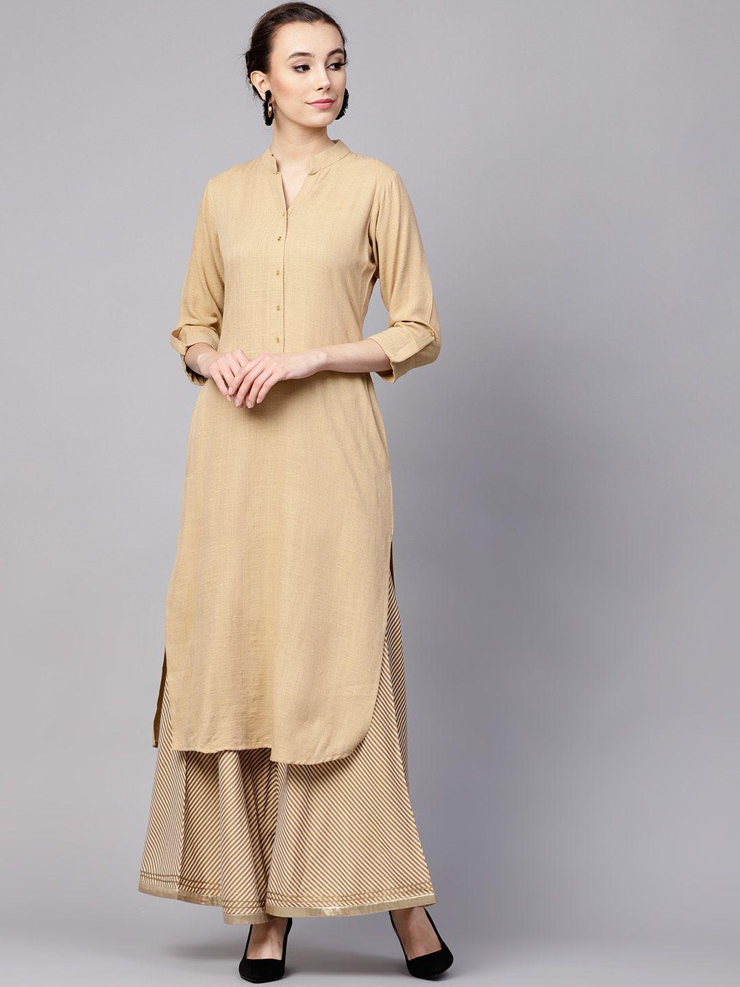 gerua by libas women beige solid straight kurta