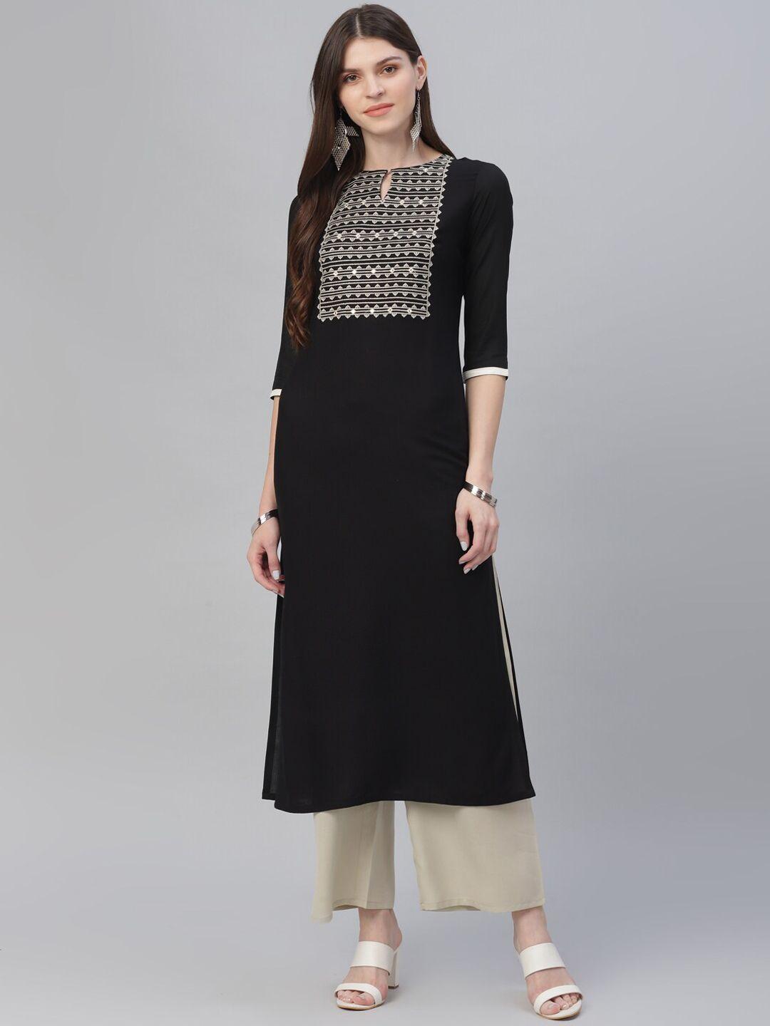 gerua by libas women black  beige yoke design kurta with trousers