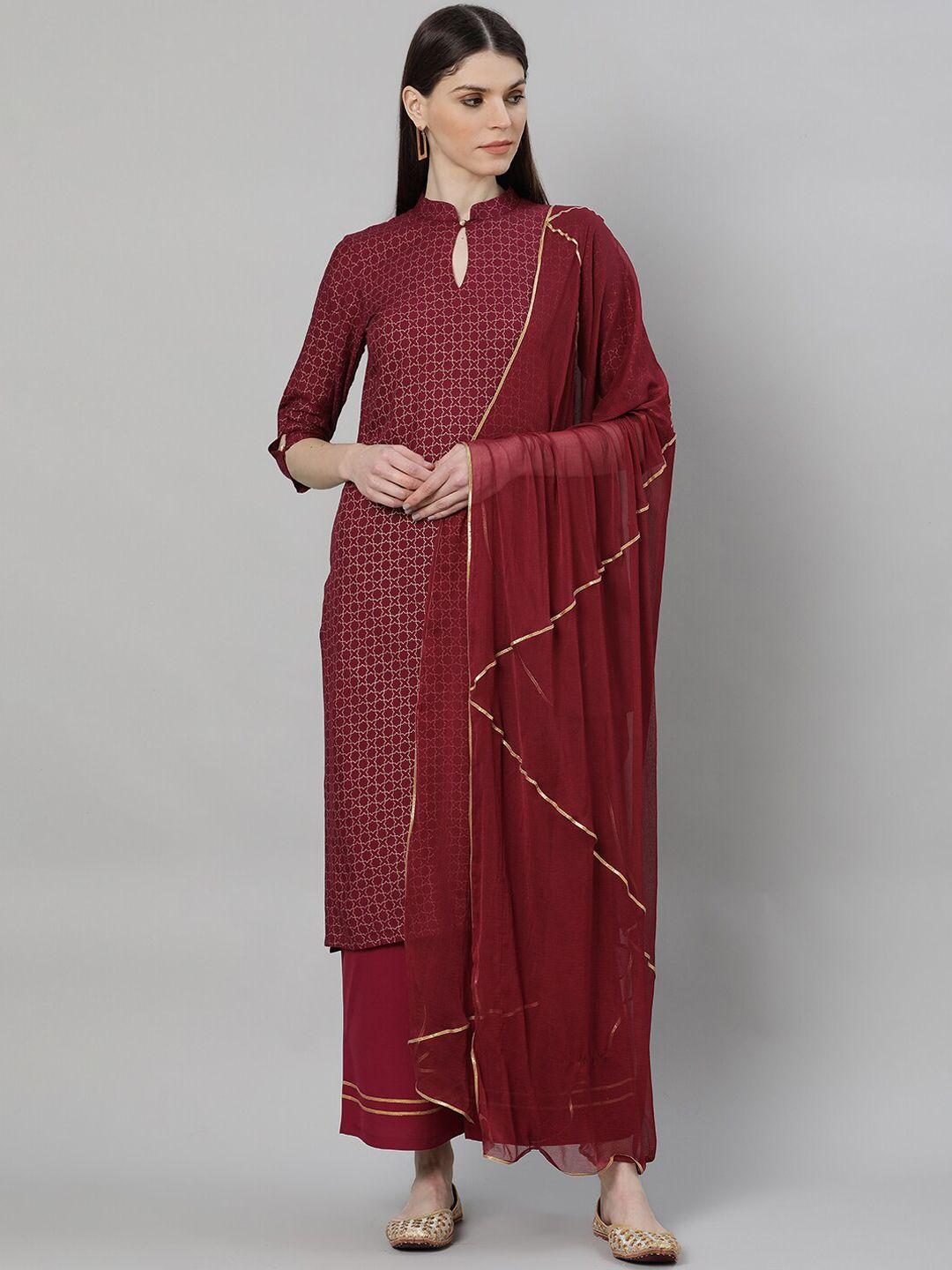 gerua by libas women maroon printed kurta with palazzos  dupatta