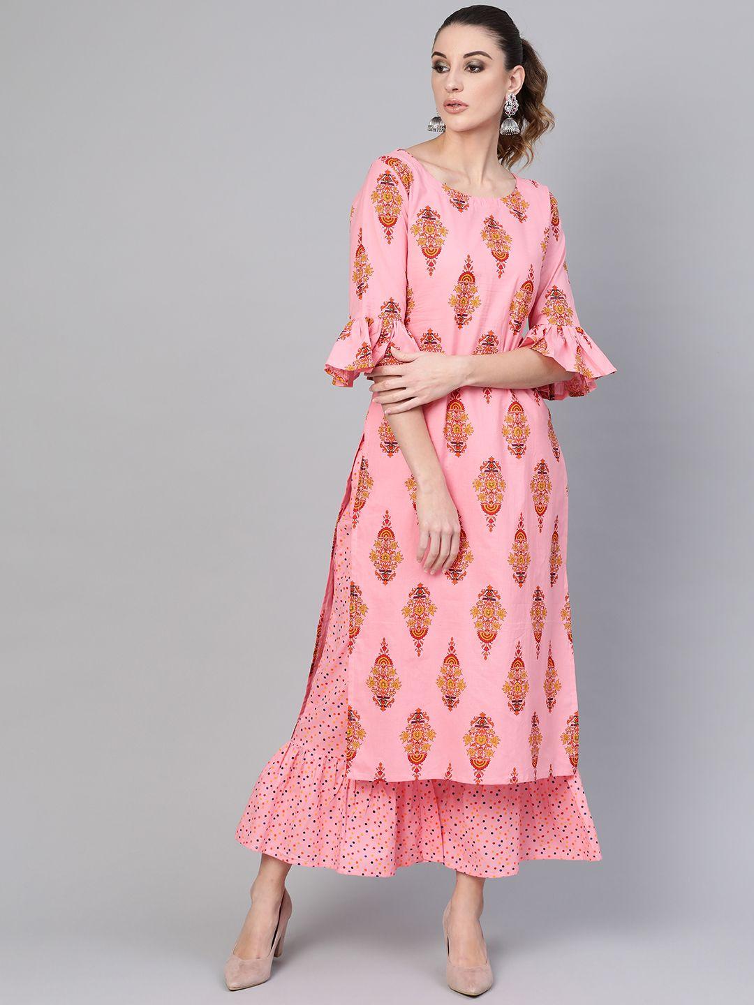 gerua by libas women pink printed kurta with palazzos