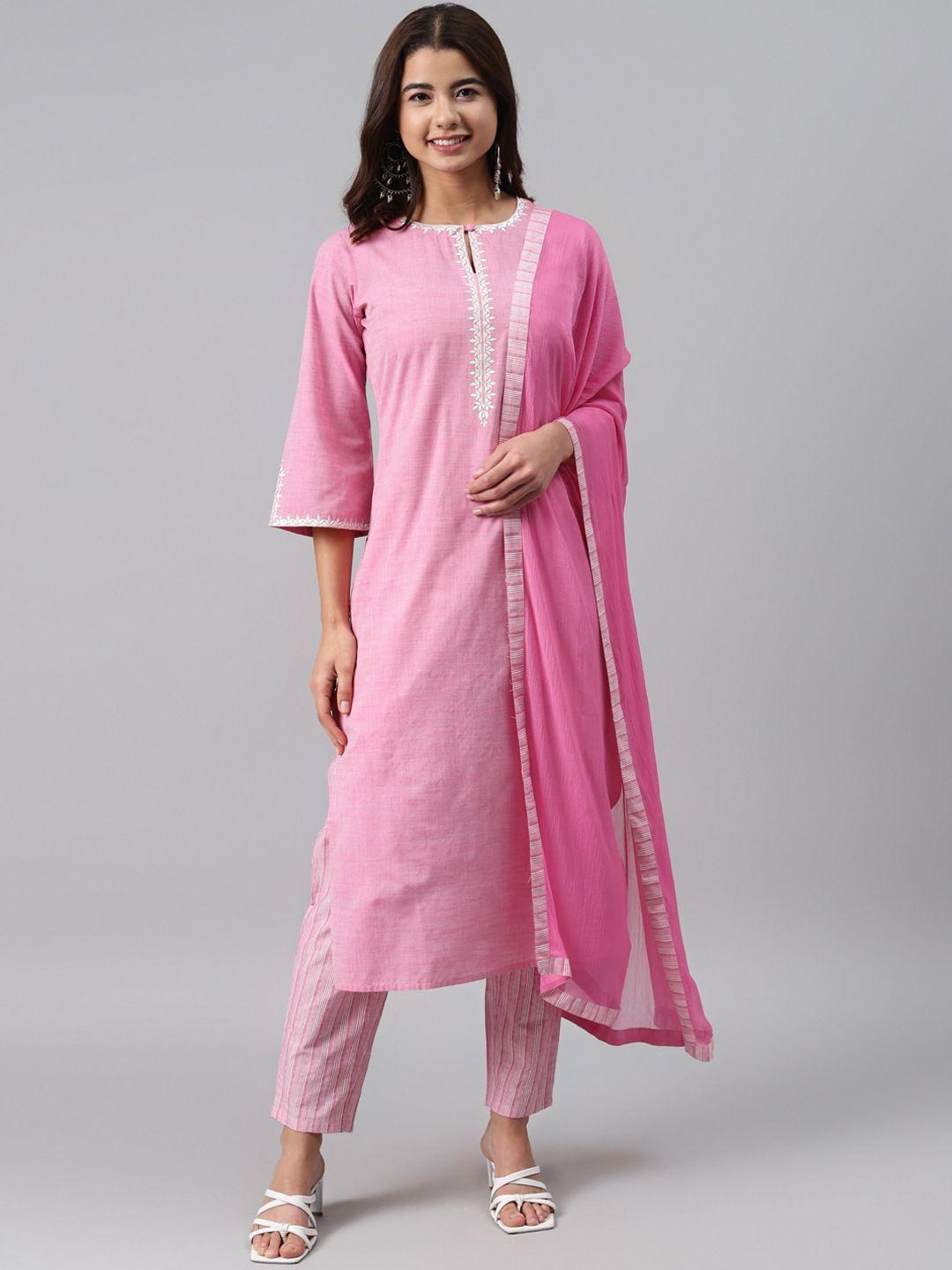 gerua by libas women pink yoke embroidered regular kurta with trousers  dupatta