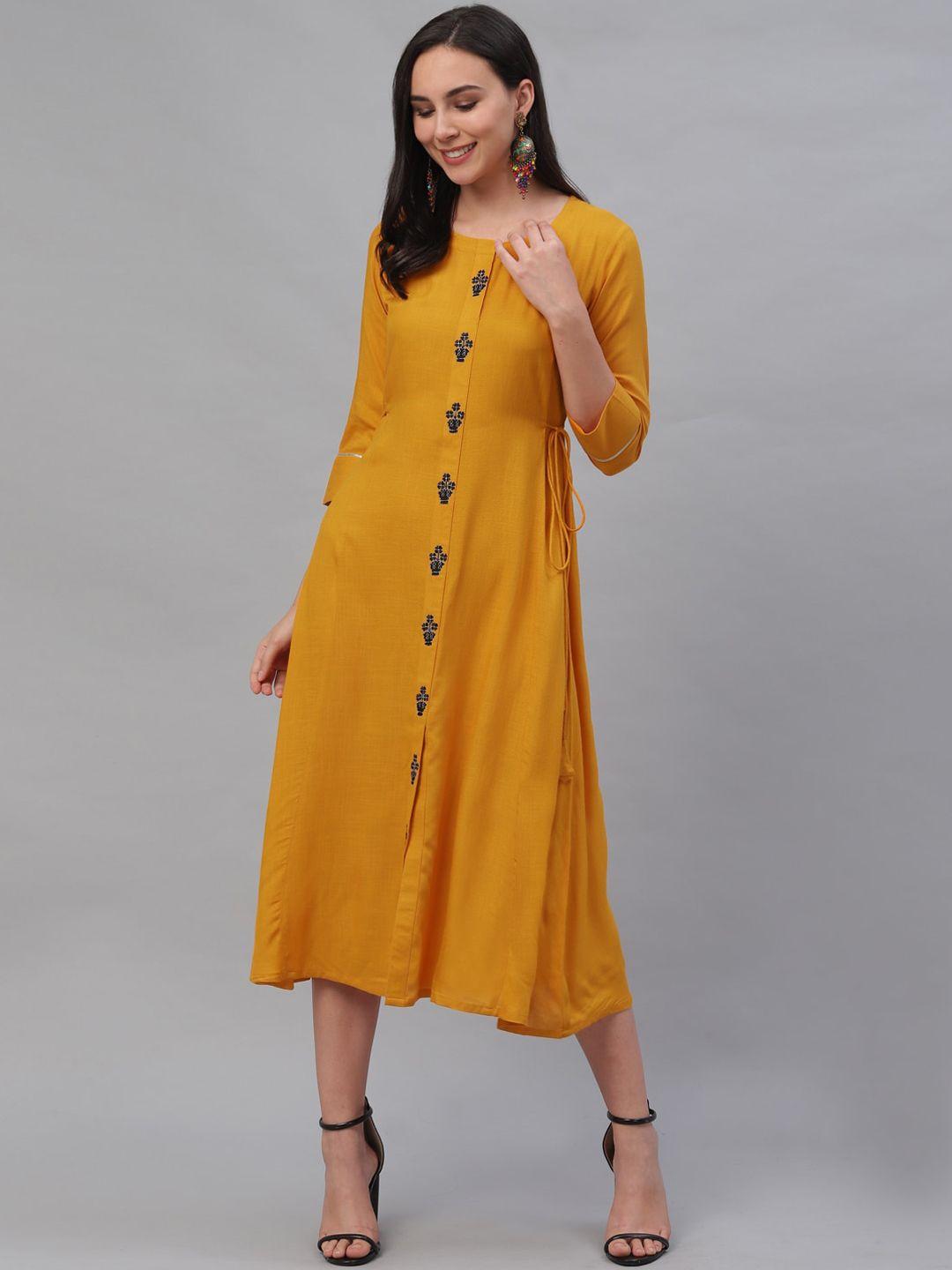 gerua by libas women yellow solid a-line dress
