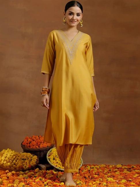 gerua by libas yellow embellished kurta salwar set