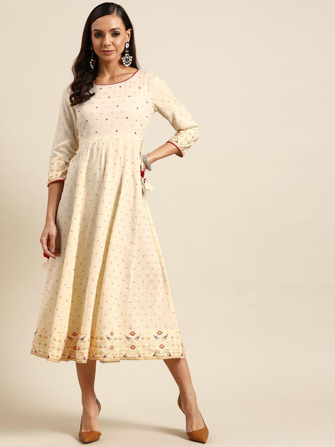 gerua cream-coloured ethnic midi dress