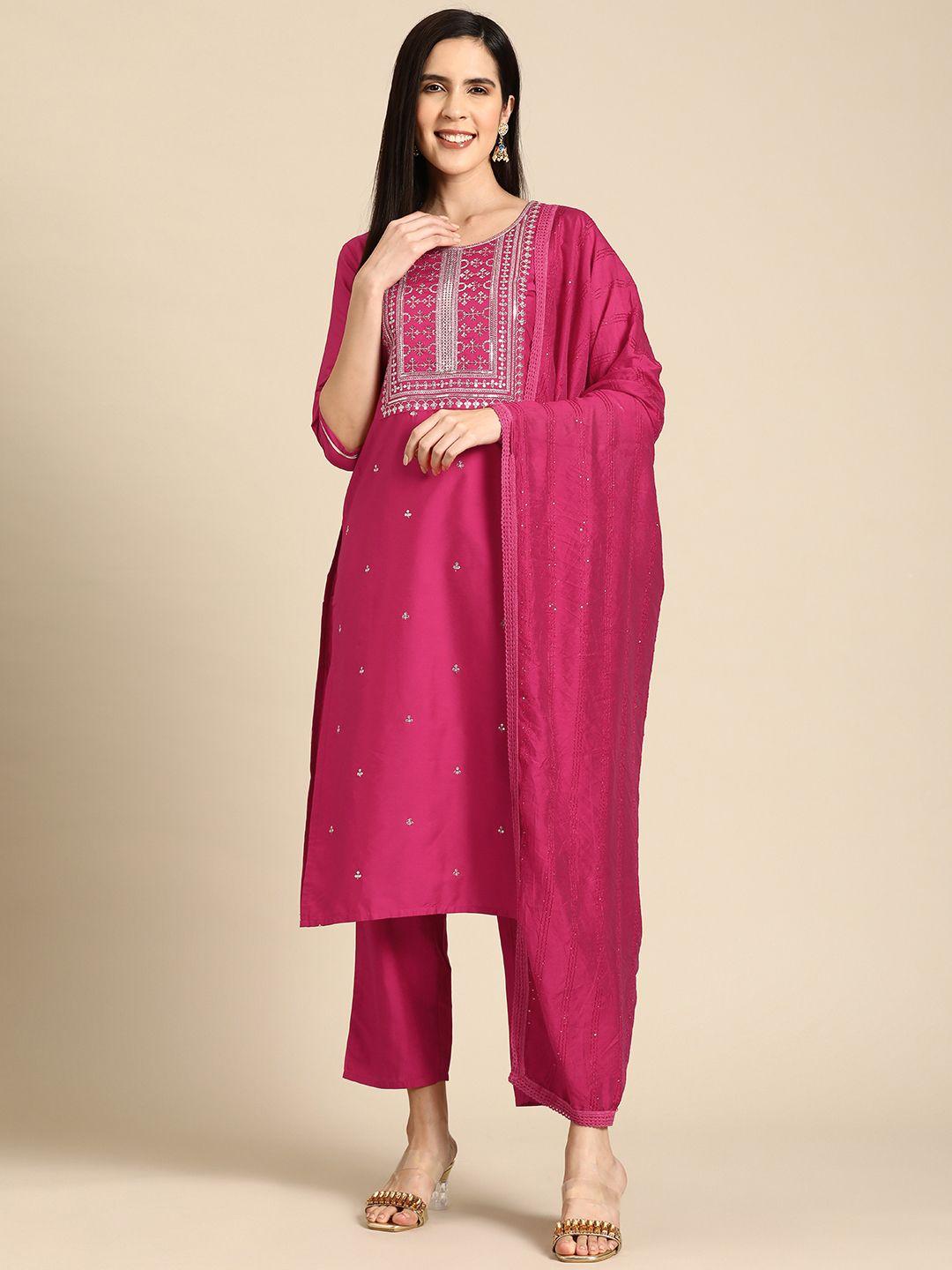 gerua ethnic motifs embroidered regular sequinned kurta with trousers & dupatta