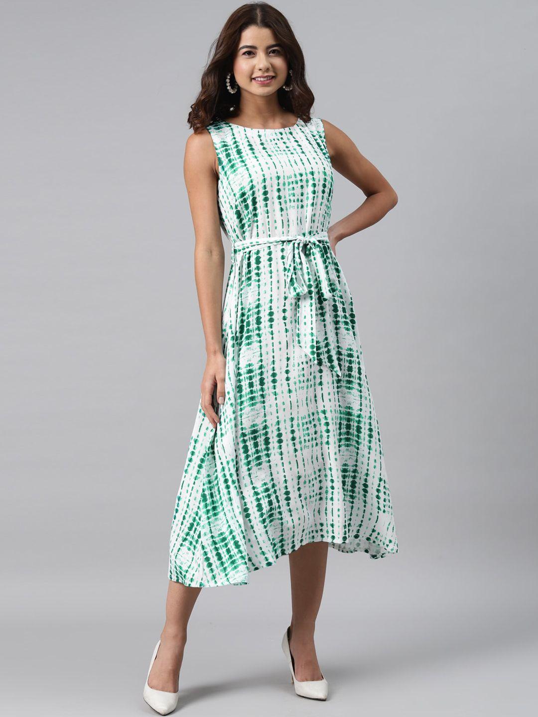 gerua green & white tie and dye a-line midi dress