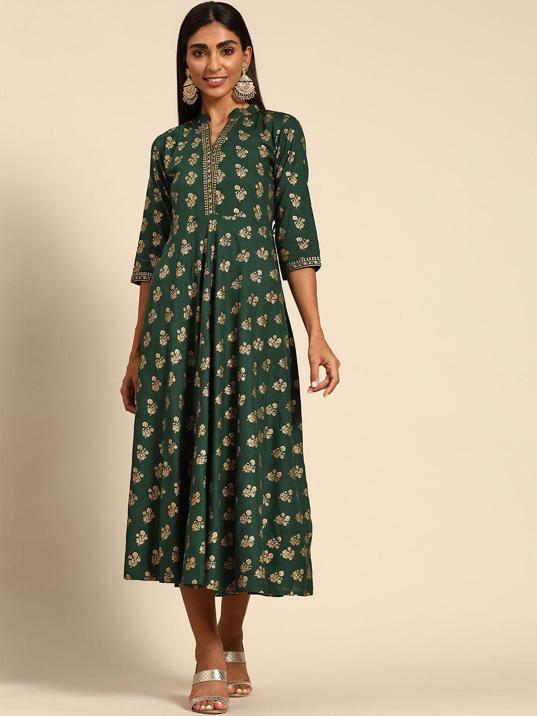 gerua green floral ethnic midi dress