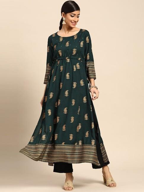 gerua green paisley print straight kurta