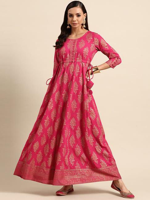 gerua pink & golden printed maxi dress