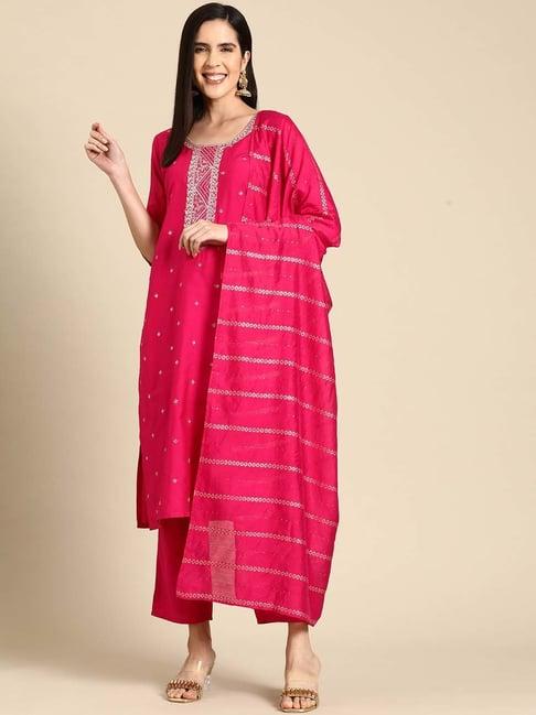 gerua pink embroidered kurta pant set with dupatta