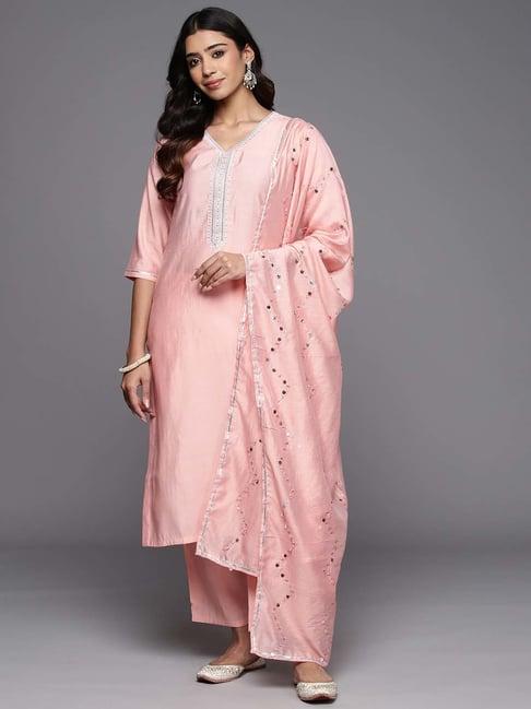 gerua pink embroidered kurta pant set with dupatta