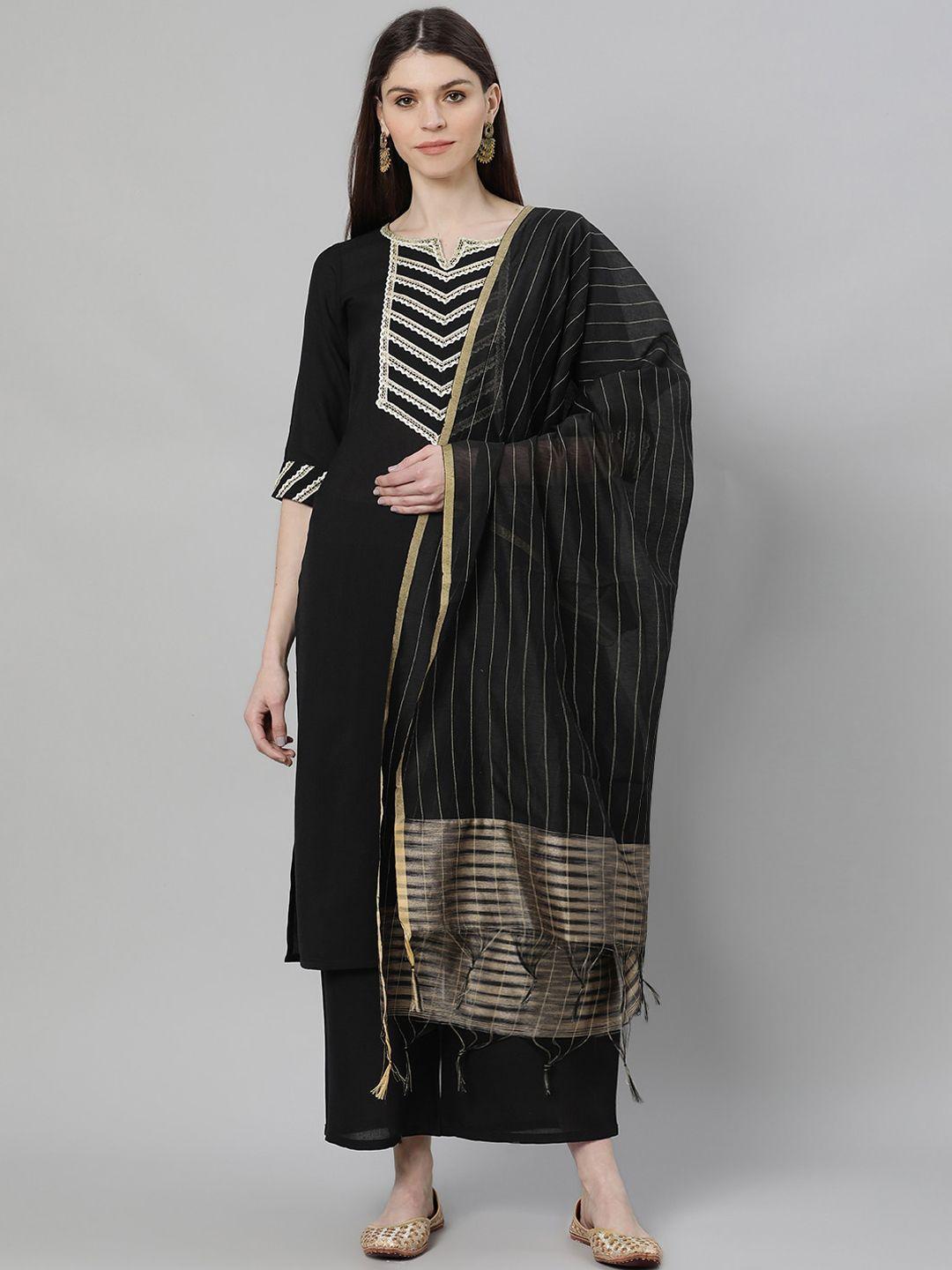 gerua women black & gold-toned yoke design kurta with trousers & dupatta