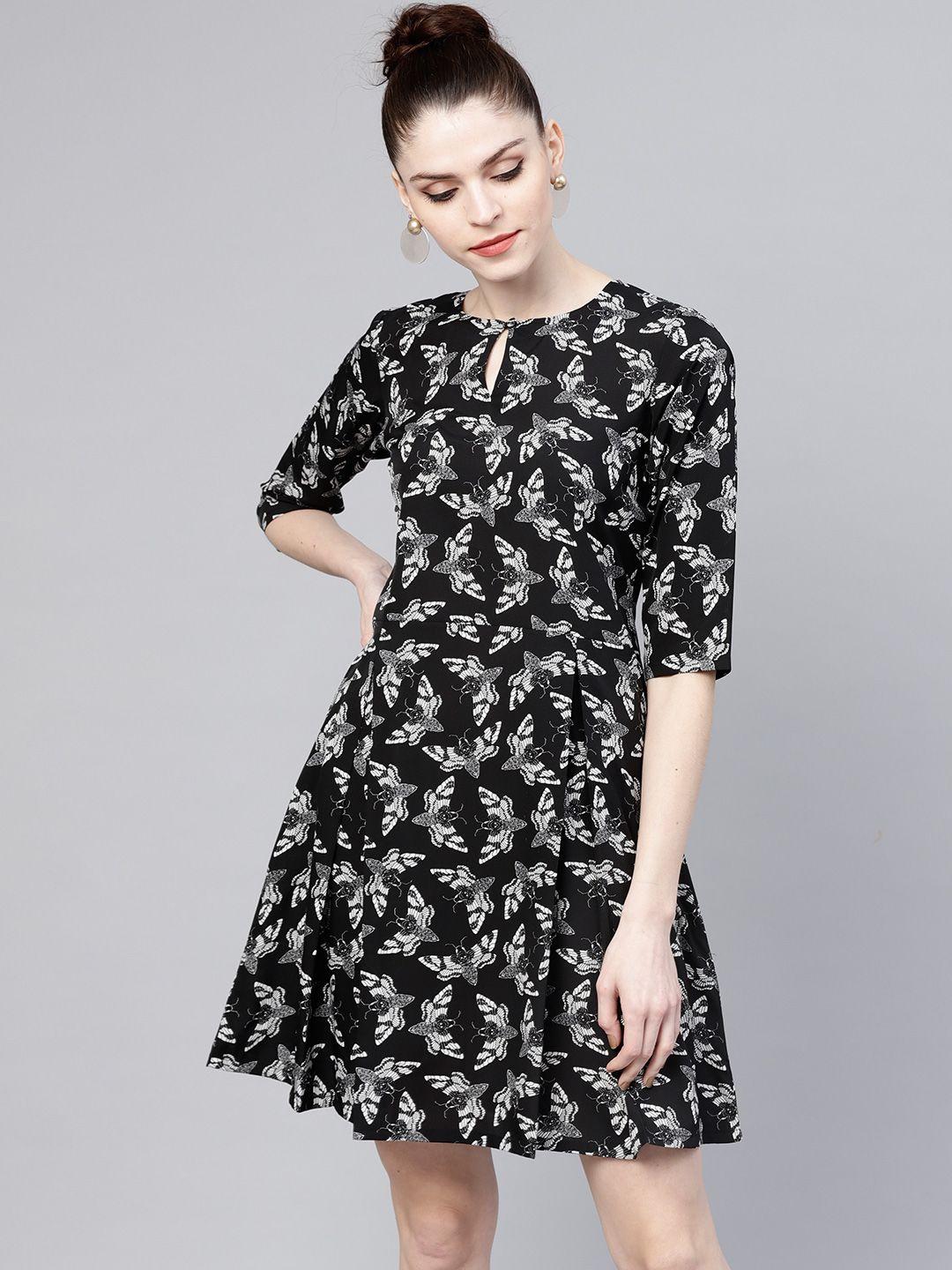 gerua women black & white printed a-line dress