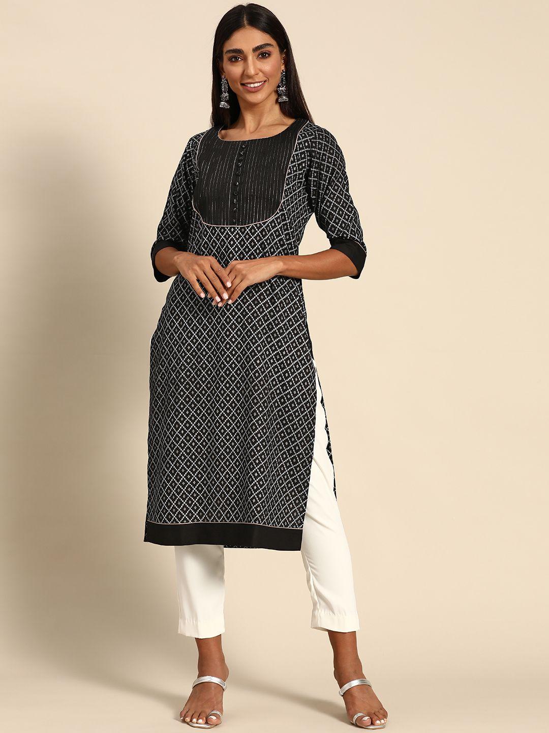 gerua women black ethnic motifs printed kurta