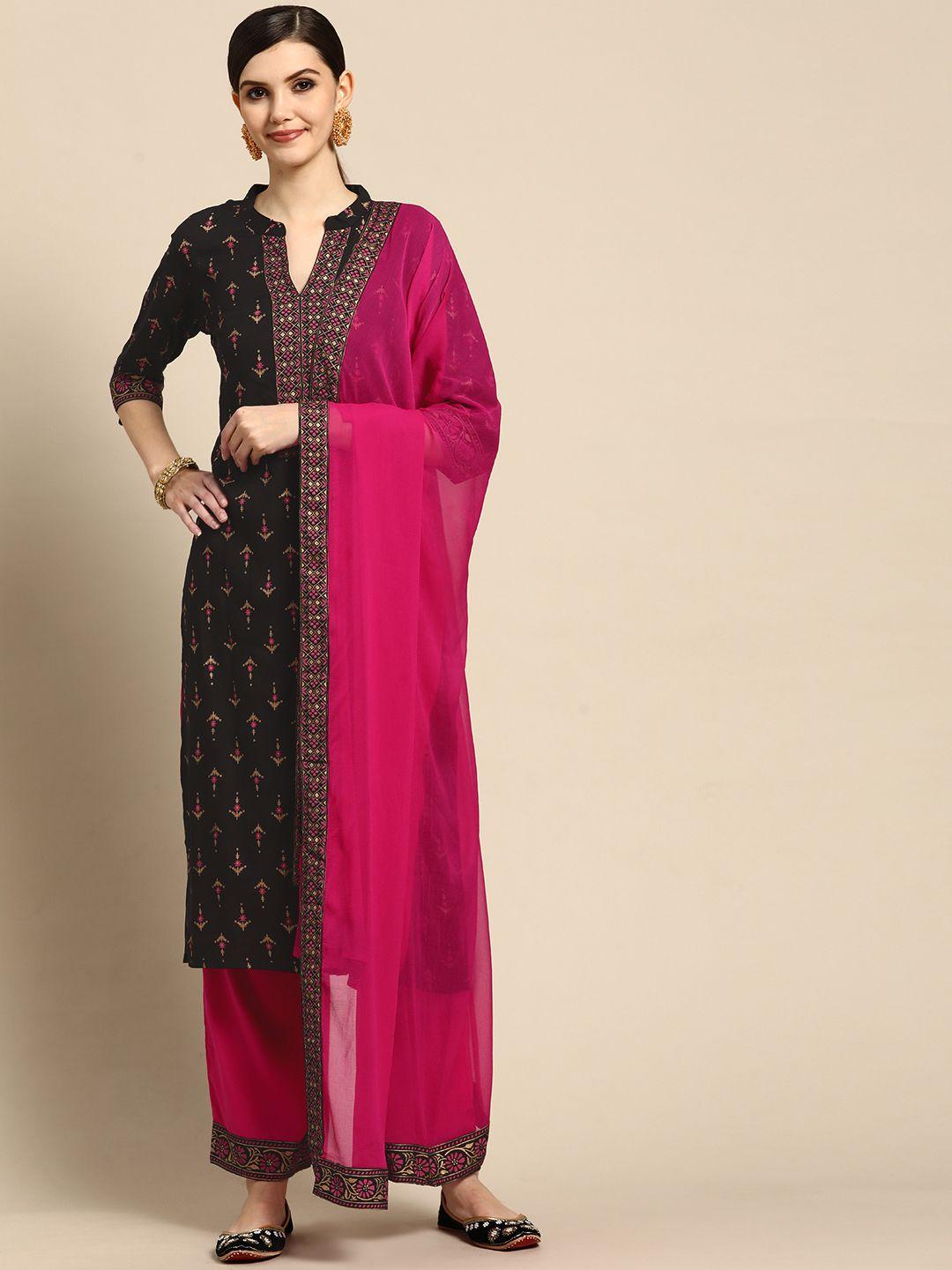 gerua women black floral printed kurta with palazzos & with dupatta