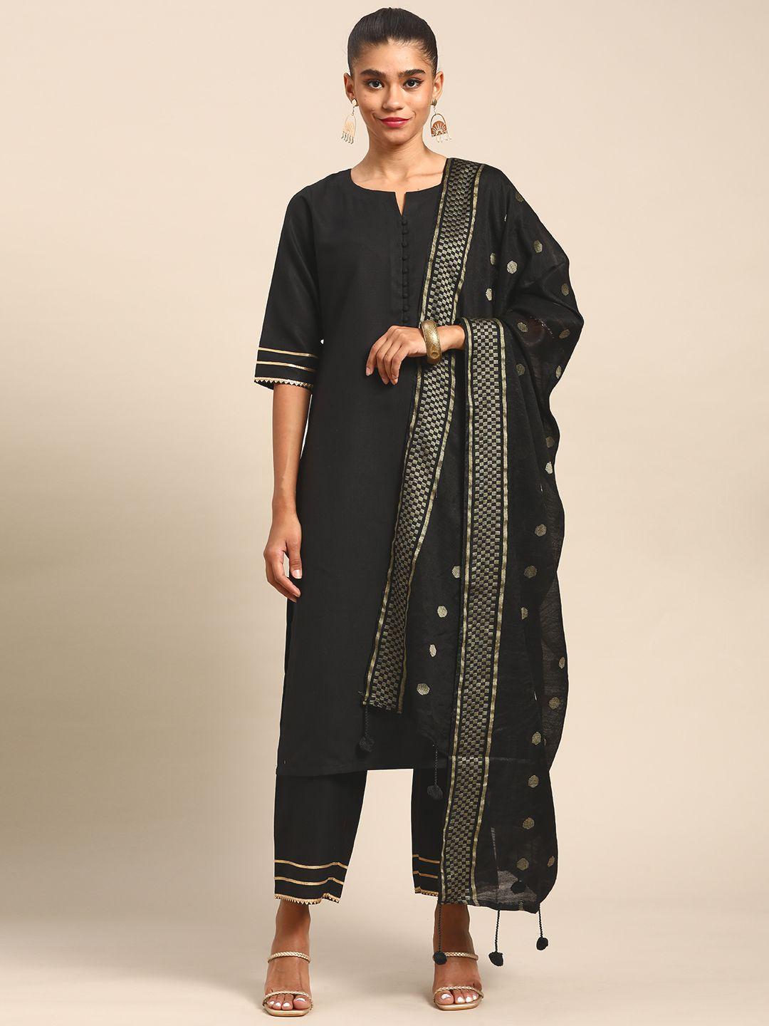 gerua women black gotta patti kurta with trousers & dupatta