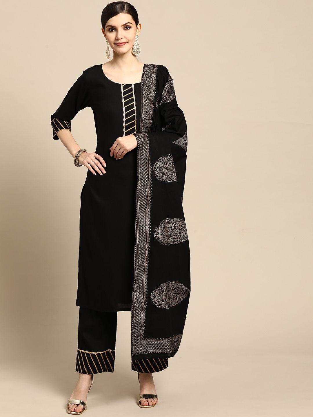 gerua women black gotta patti kurta with trousers & with dupatta