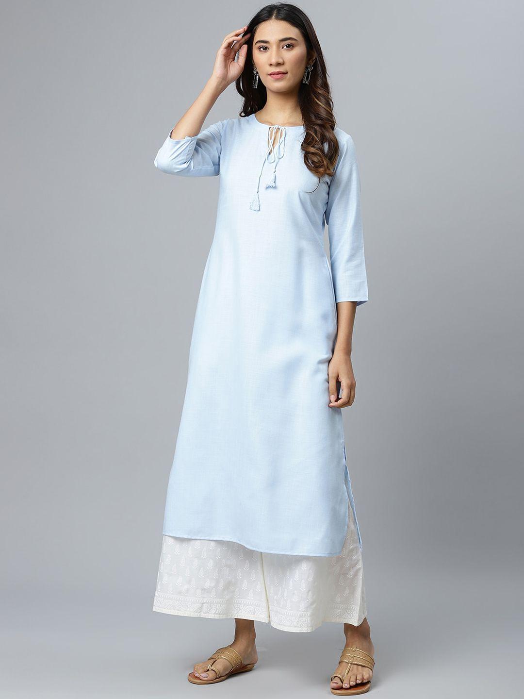 gerua women blue solid straight cotton kurta