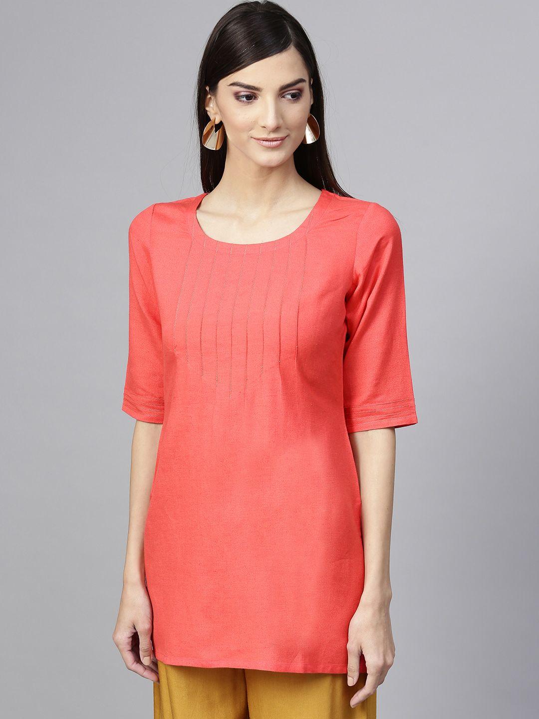 gerua women coral orange solid kurti