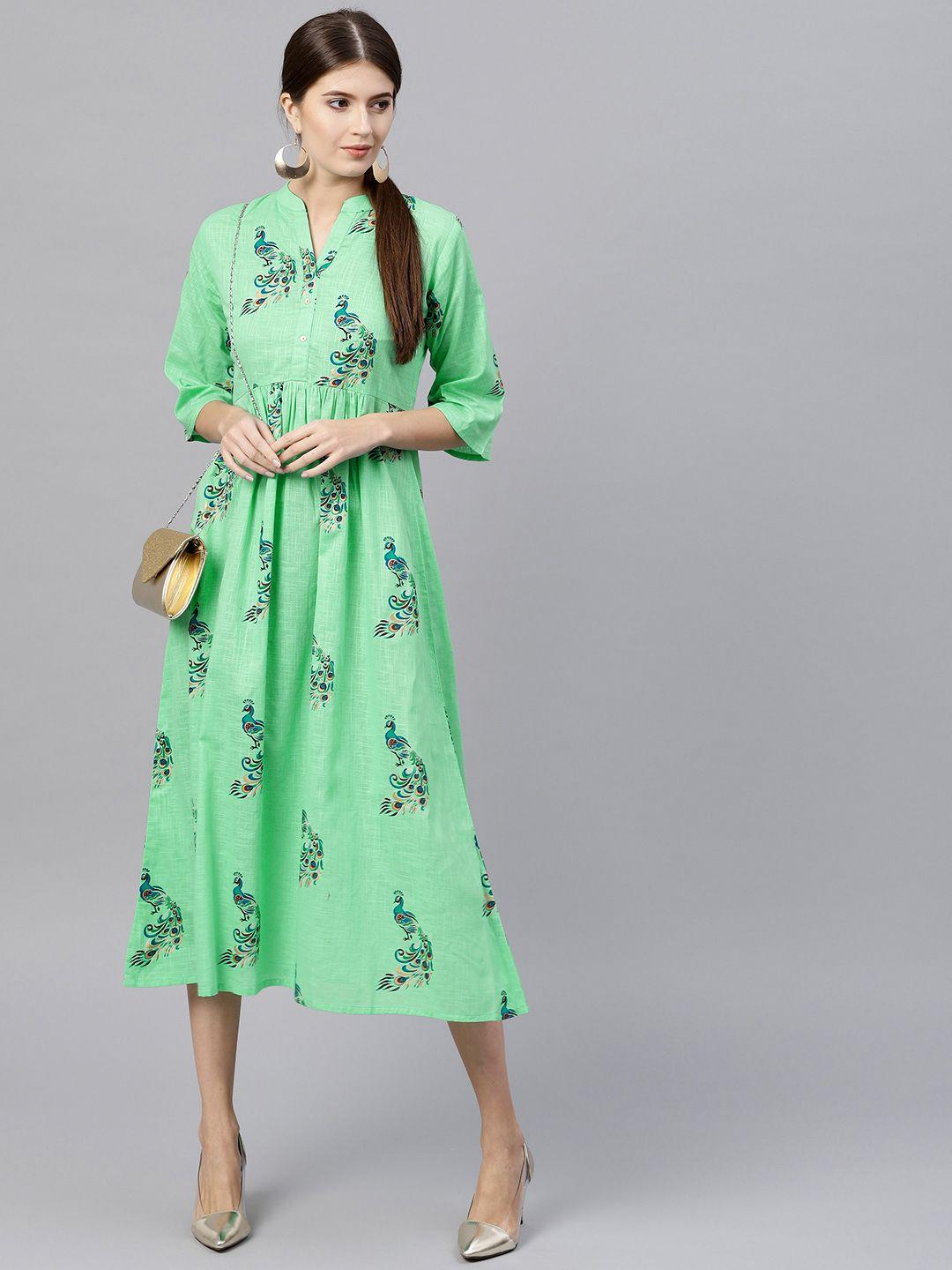 gerua women green printed midi empire dress