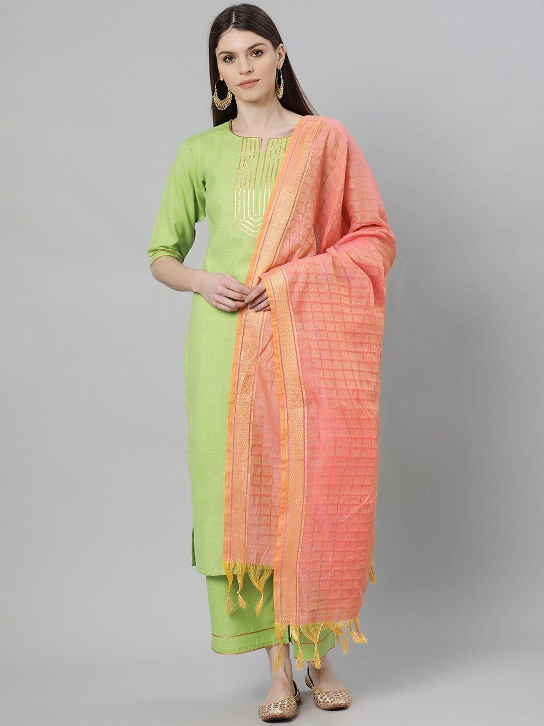 gerua women green self design kurti with palazzos & dupatta