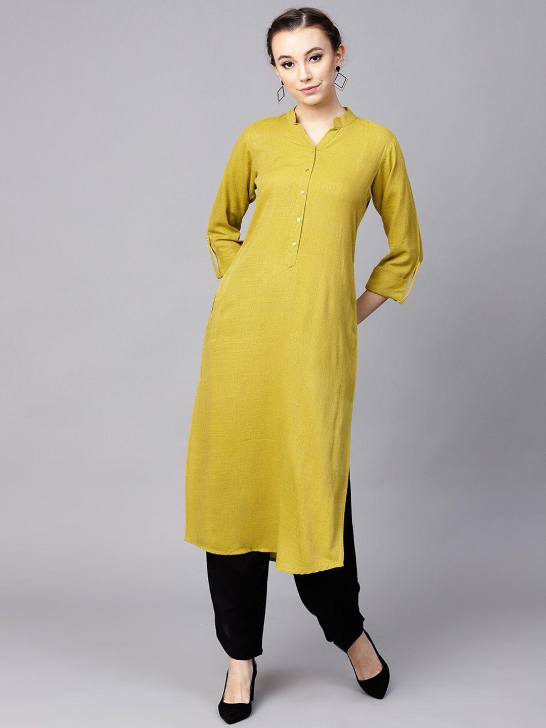 gerua women green solid straight kurta