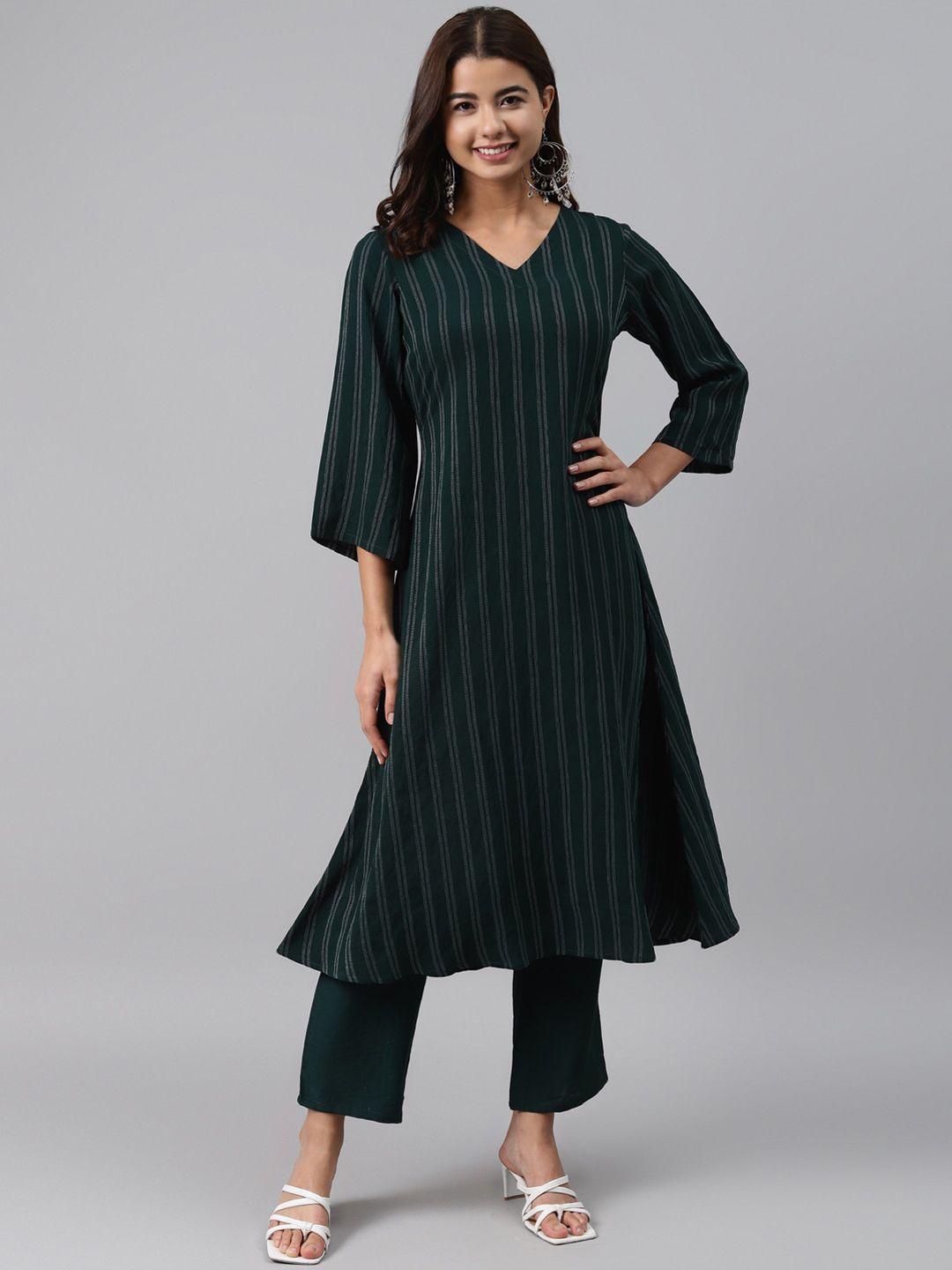 gerua women green striped regular kurta with trousers