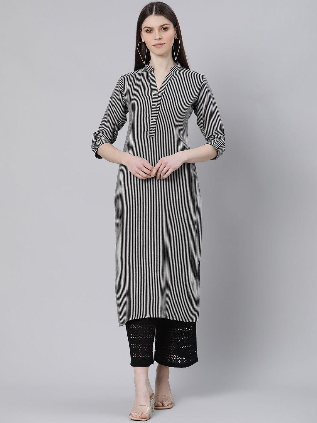 gerua women grey striped kurta