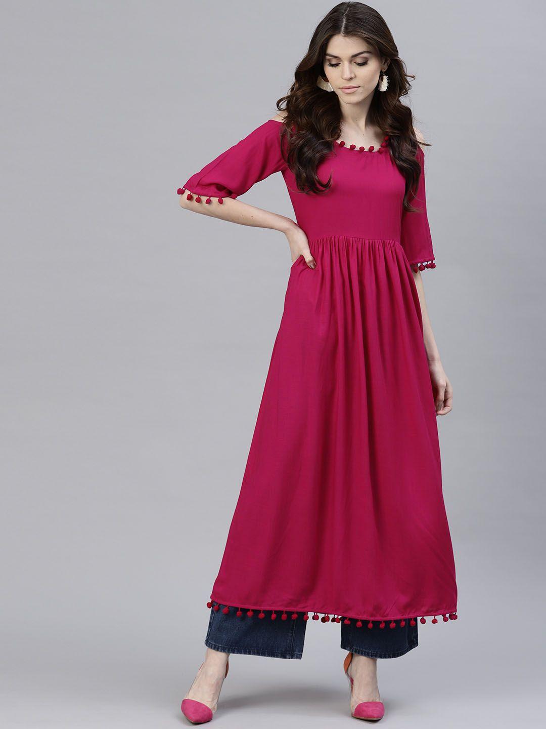 gerua women magenta solid a-line kurta