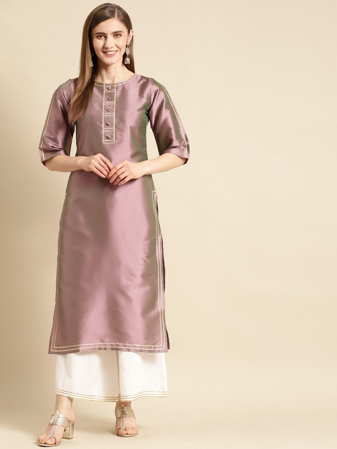 gerua women mauve solid gotta patti kurta