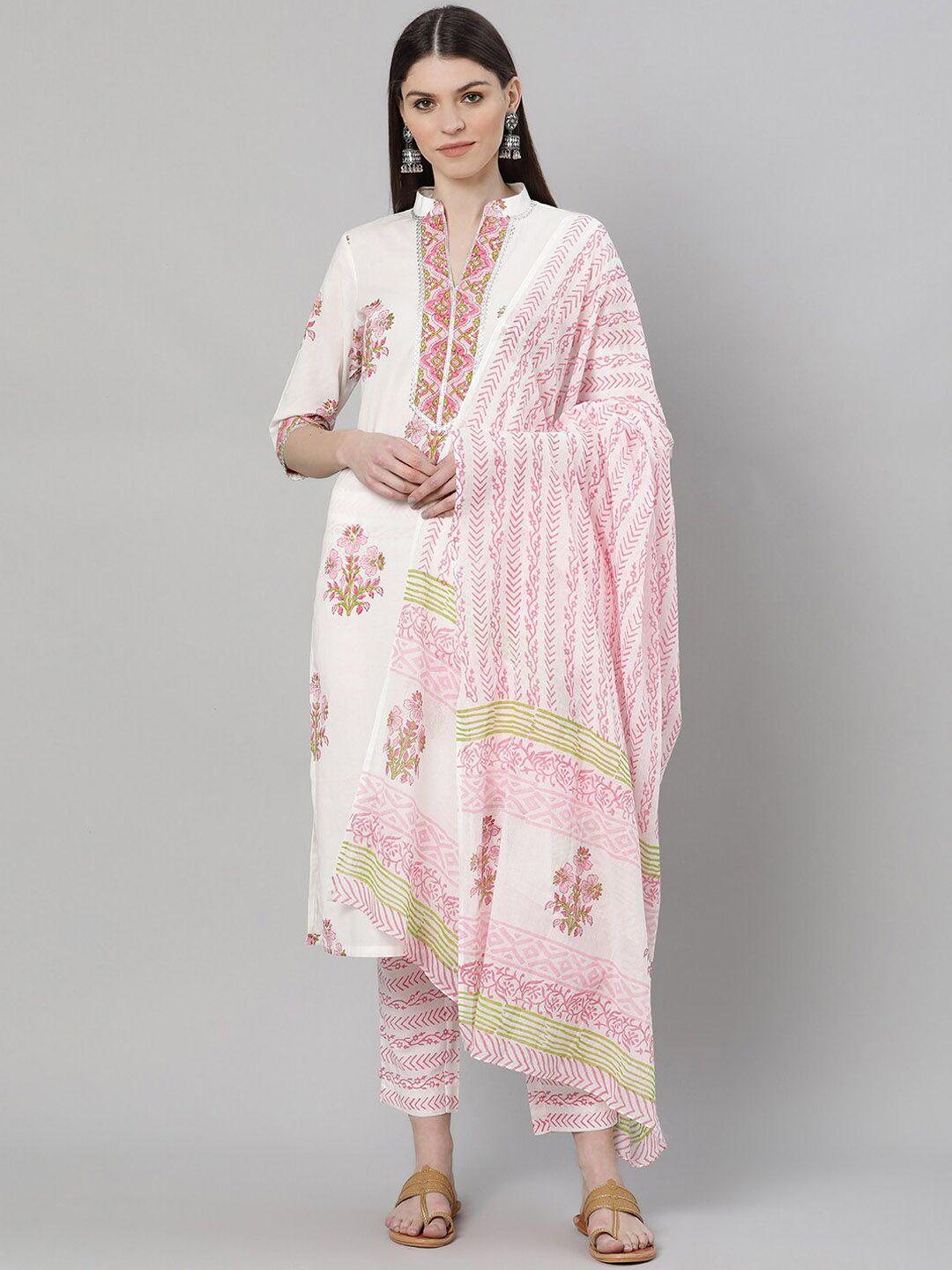 gerua women multicoloured printed kurti with trousers & dupatta